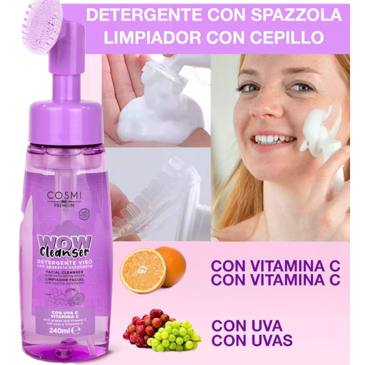 Cosmi mousse detergente viso uva e vitamina C