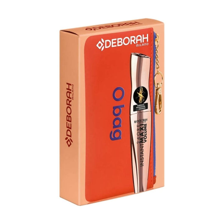 Cofanetto Deborah Milano astuccio O bag Arancio / Blu e mascara 24ORE Instant Maxi Volume con ceramidi 12 ml