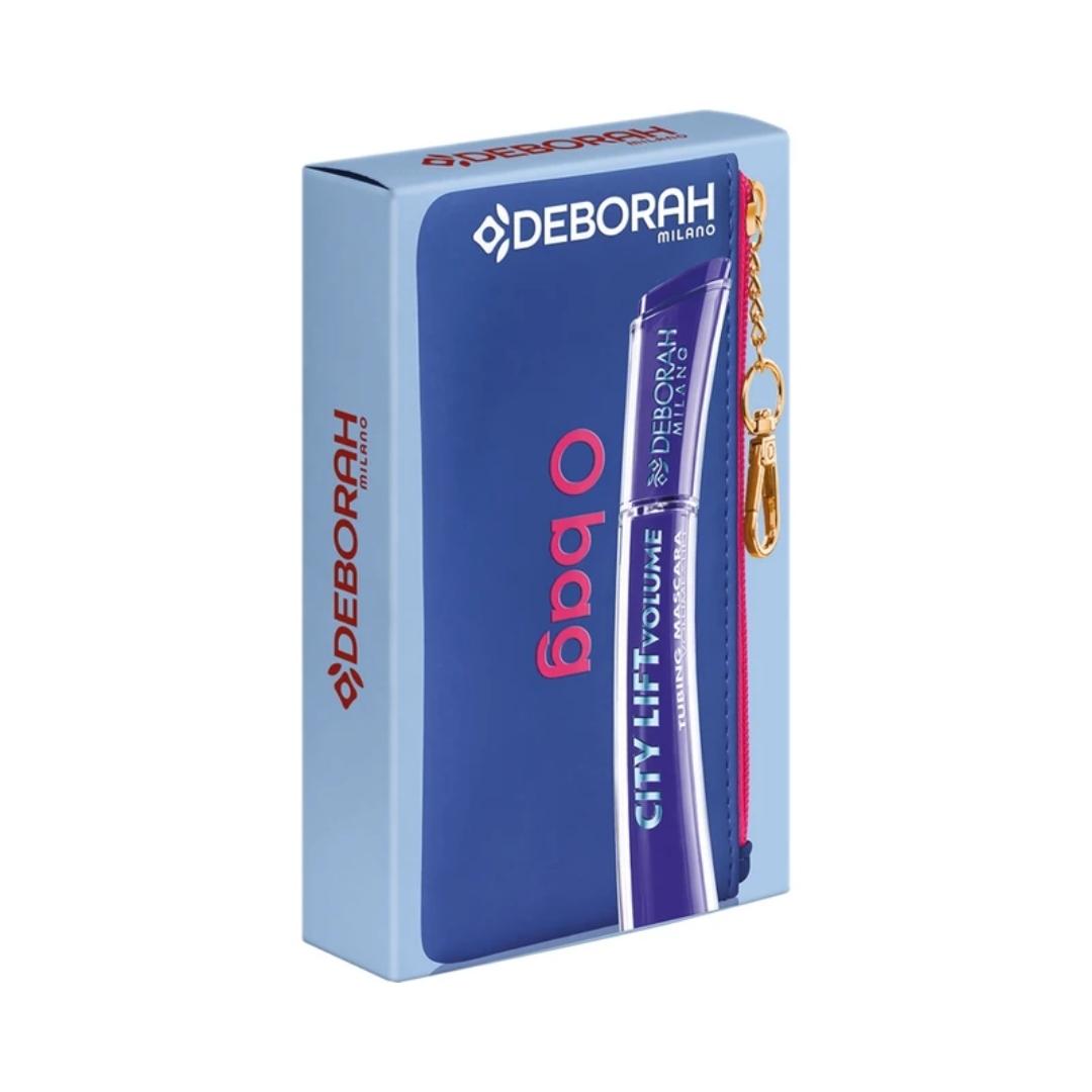 Cofanetto Deborah Milano astuccio O bag Blu / Fuchsia e mascara City Lift Volume Tubing Blu