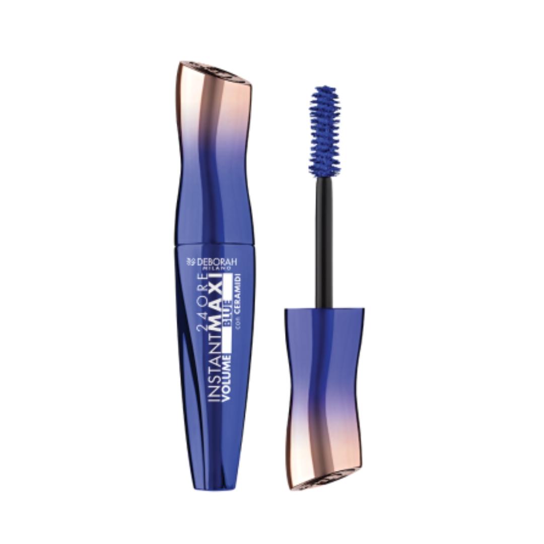 Dettaglio mascara 24ORE Instant Maxi Volume Blue con ceramidi incluso nel cofanetto con mini bag O bag Blu