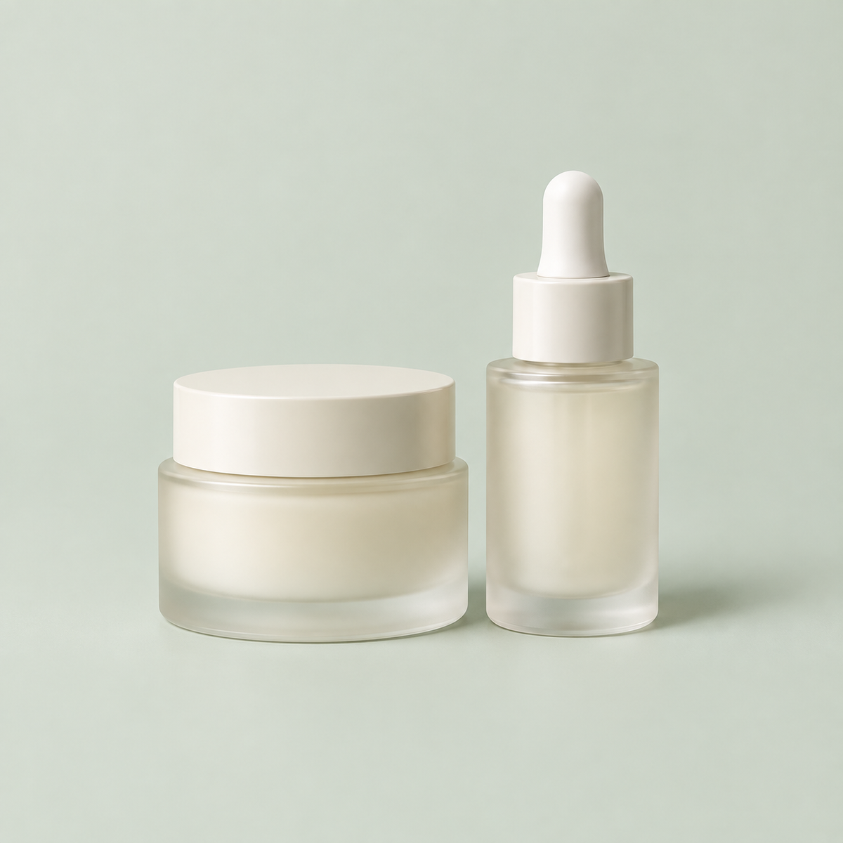 skincare su sfondo verde salvia