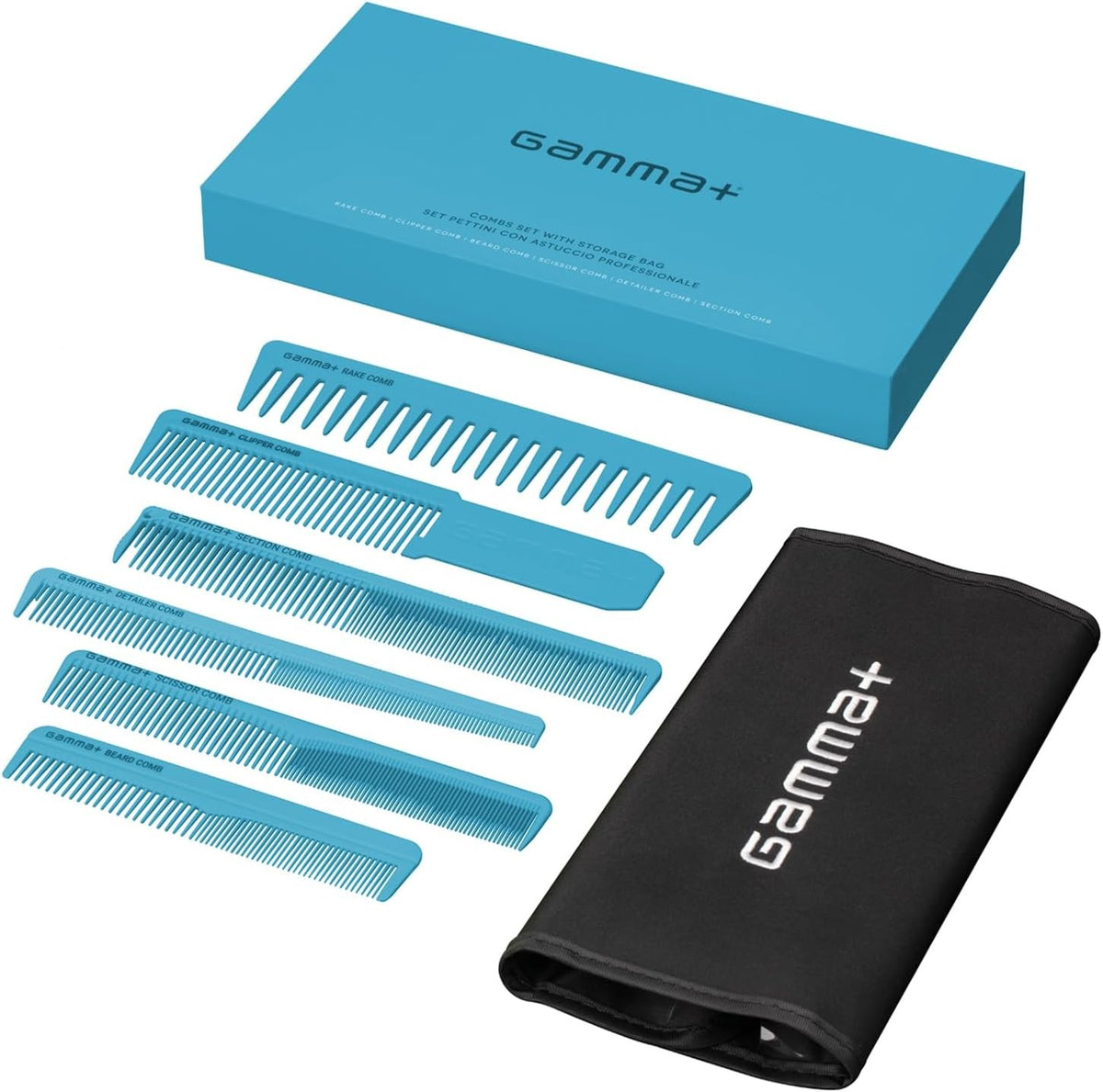 Gammapiù set 6 pettini barbiere con astuccio - Azzurro