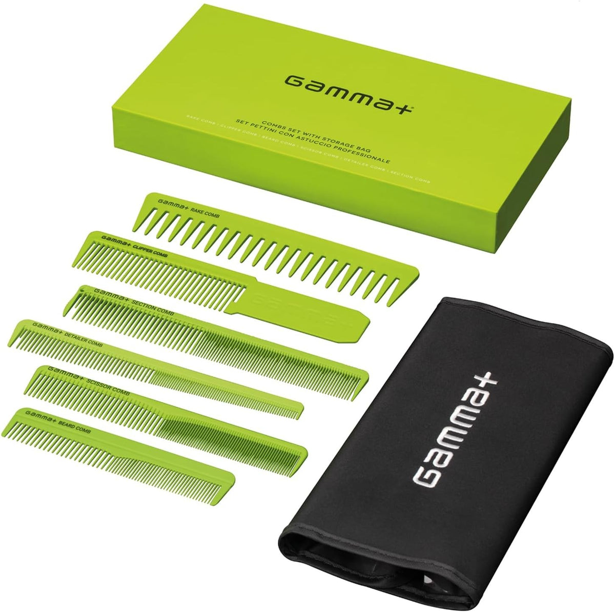 Gammapiù set 6 pettini barbiere con astuccio - Verde