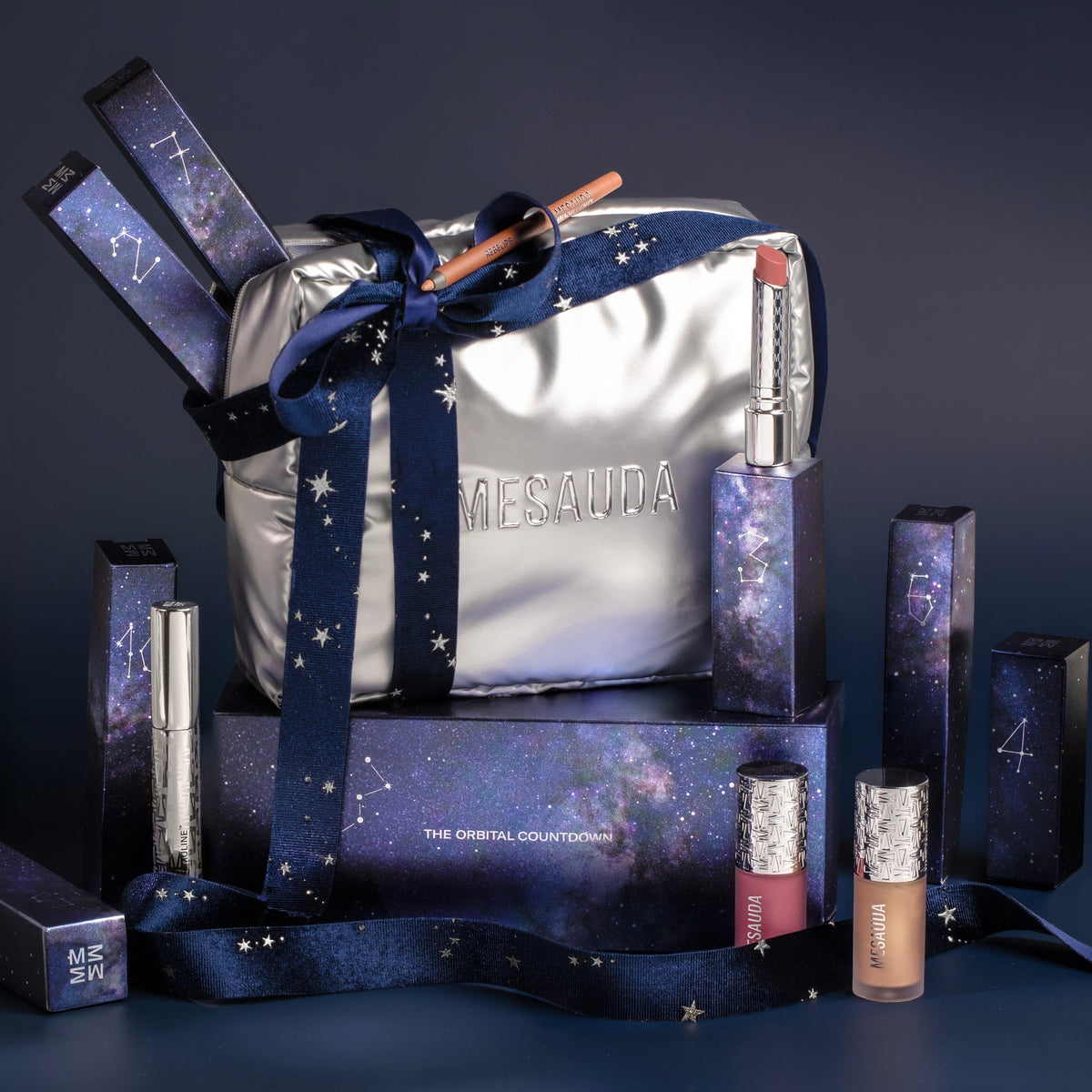 Mesauda The Orbital Countdown – prodotti make-up e pochette argentata